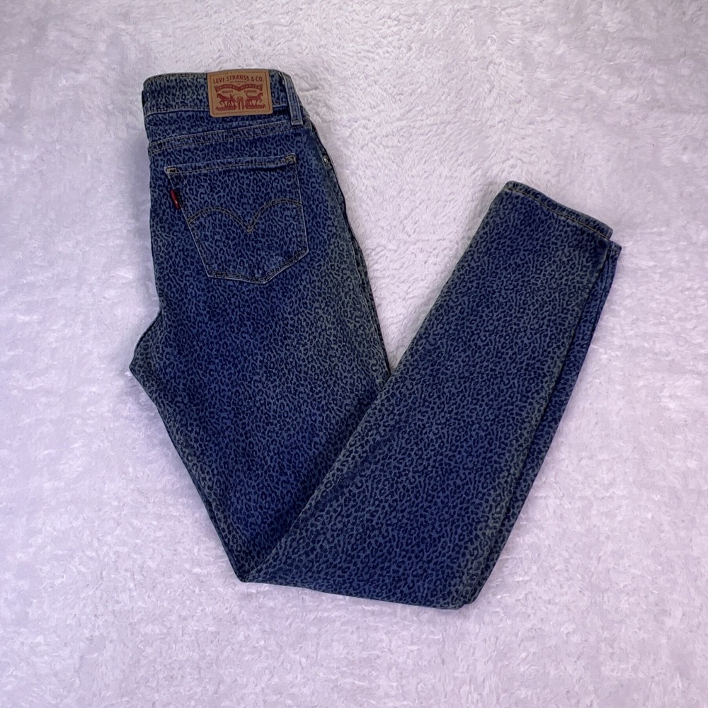 Levi's 711 Jeans Women's 28 Skinny Blue Faded‎ Leopard Print Stretch Denim - Picture 2 of 5